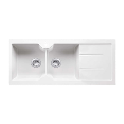 Turner Hastings 1160 Double Bowl Inset Fireclay Sink w/Right Hand Drainer