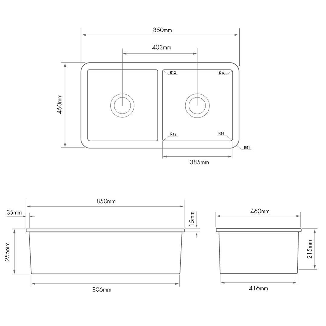 Turner Hastings Cuisine 85 x 46 Double Bowl Inset or Undermount Fireclay Sink