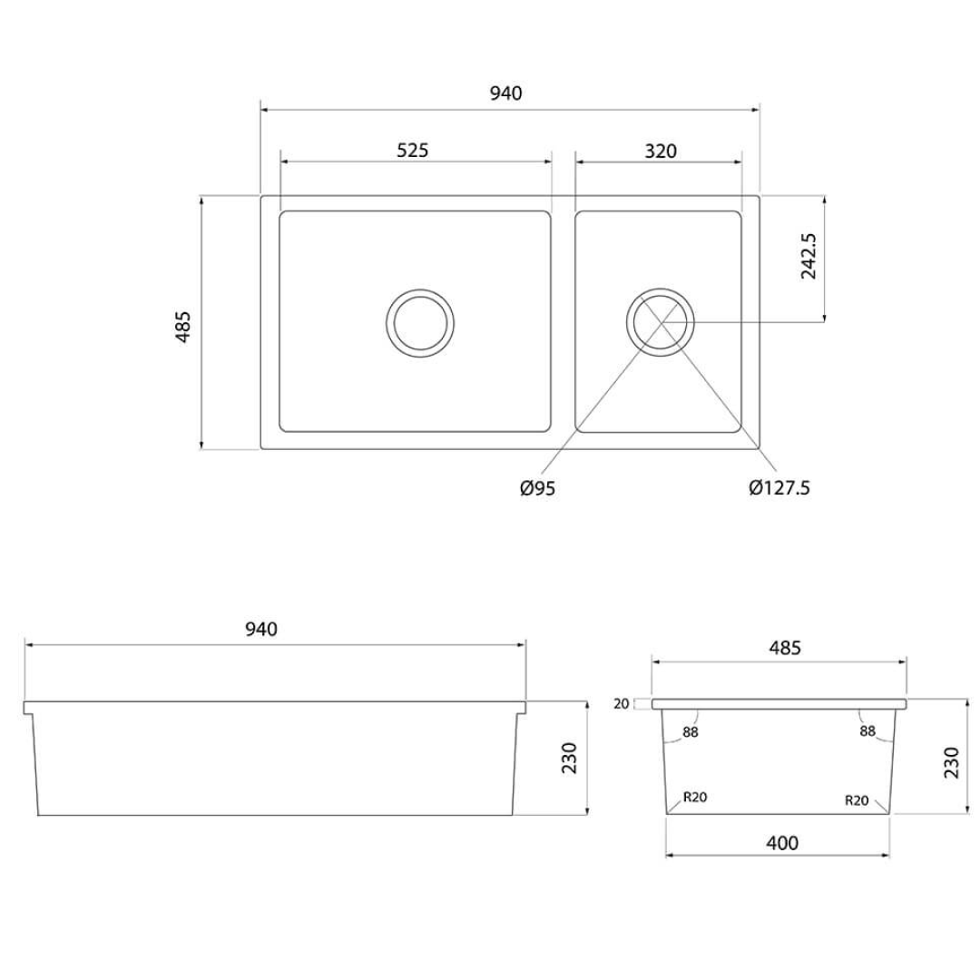 Turner Hastings Cuisine 1 & 1/2 Bowl Inset/Undermount Fine Fireclay Sink No Overflow
