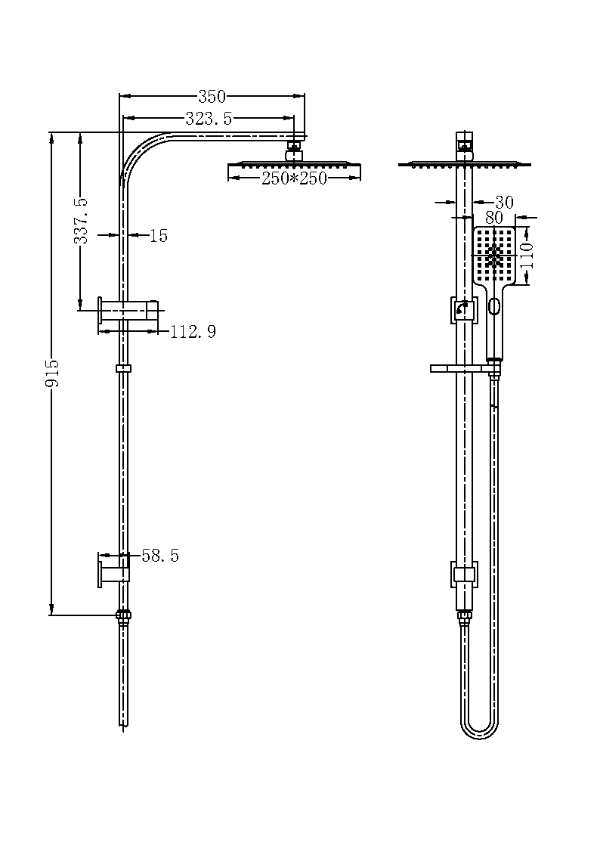Nero Celia Flat Rail Square 250mm Combination Shower