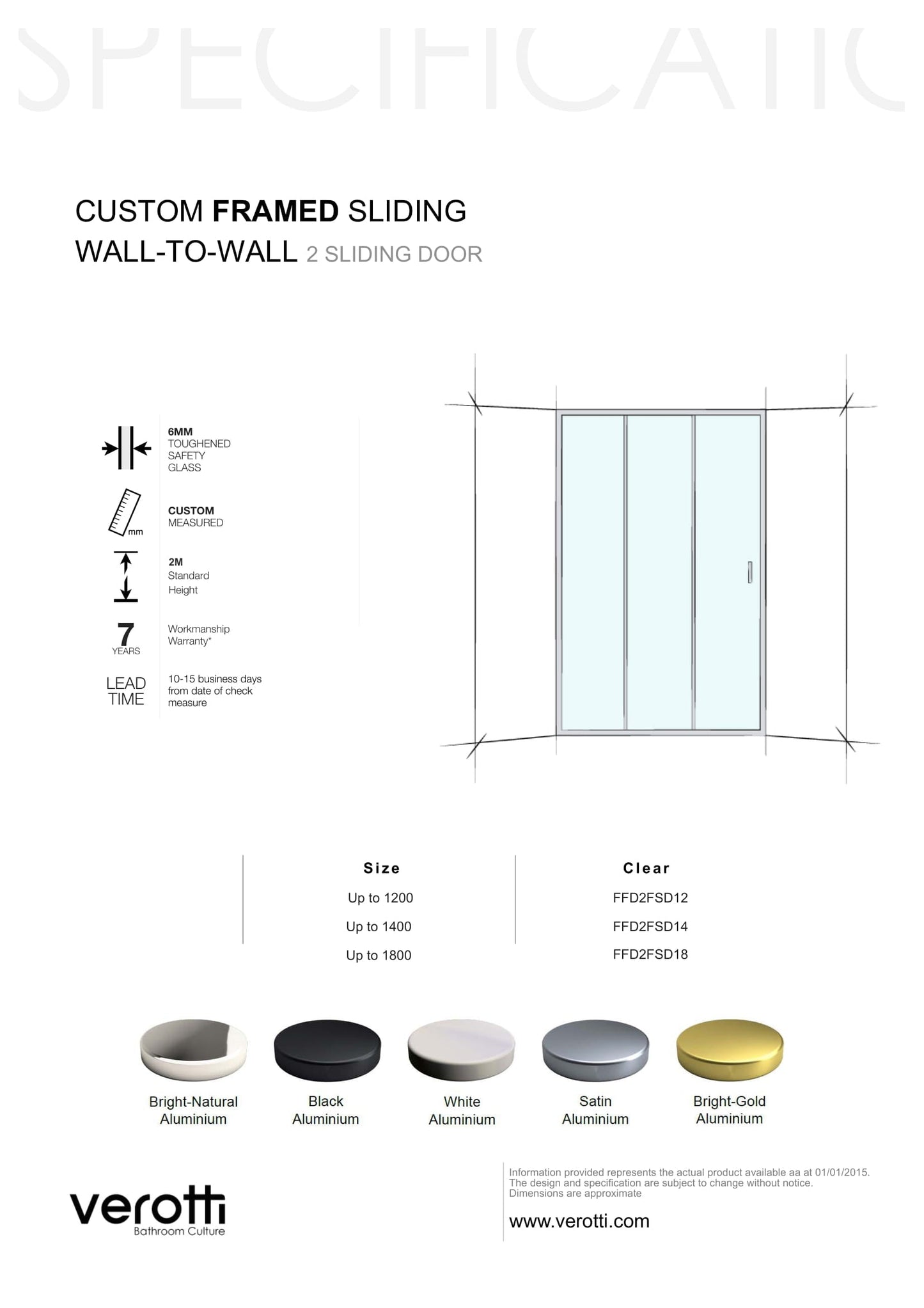 Custom Framed Sliding Wall-To-Wall (2 Door Sliding) - Up to 1400 / TruClear+
