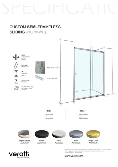 Custom Semi-Frameless Sliding Wall-To-Wall - Up to 1600 / Bohemian