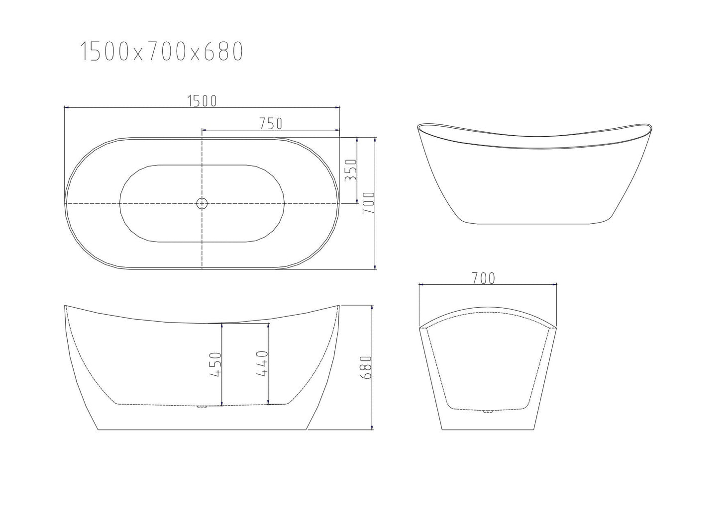 Disney Ultra-Thin Freestanding Bathtub - 1700mm / Gloss White