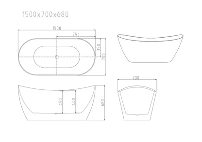Disney Ultra-Thin Freestanding Bathtub - 1700mm / Gloss White
