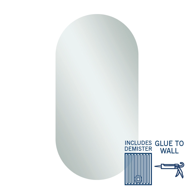 Thermogroup Ablaze Pill Shape Polished Edge Mirror Glue-to-Wall including demister