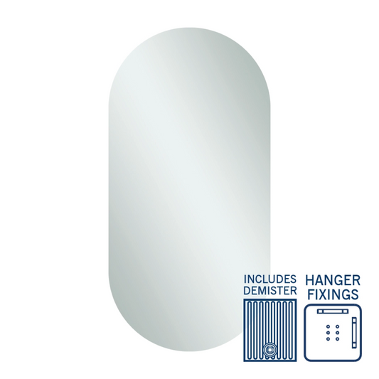 Thermogroup Ablaze Pill Shape Polished Edge Mirror with Hangers including demister