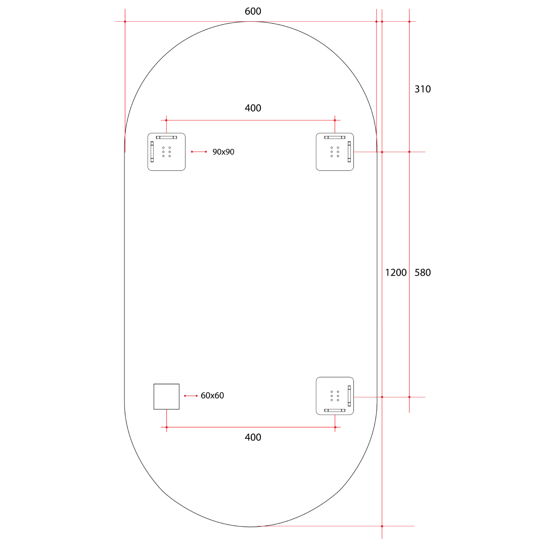 Thermogroup Pill Shape Polished Edge Mirror with Hangers Includes Demister
