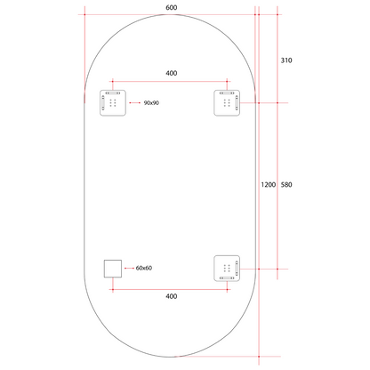 Thermogroup Pill Shape Polished Edge Mirror with Hangers Includes Demister
