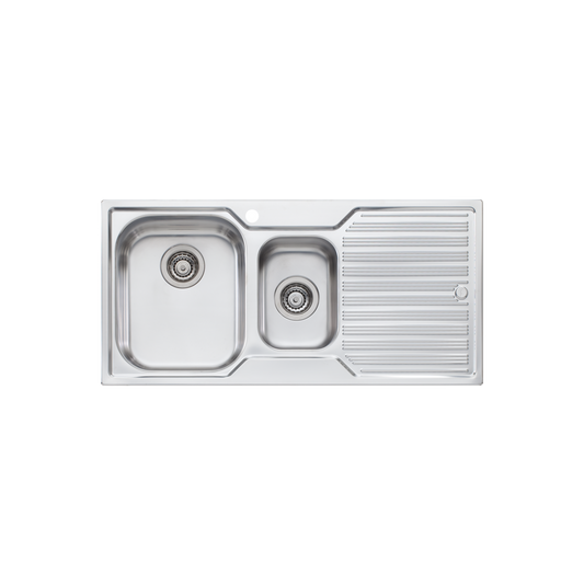 Oliveri Diaz 1 And 1/2 Bowl Sink With Right Drainboard and Taphole Stainless Steel