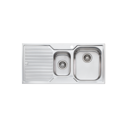 Oliveri Diaz 1 And 1/2 Bowl Sink With Left Drainboard and Taphole Stainless Steel