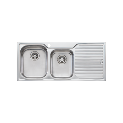 Oliveri Diaz 1 And 3/4 Bowl Sink With Right Drainboard and Taphole Stainless Steel