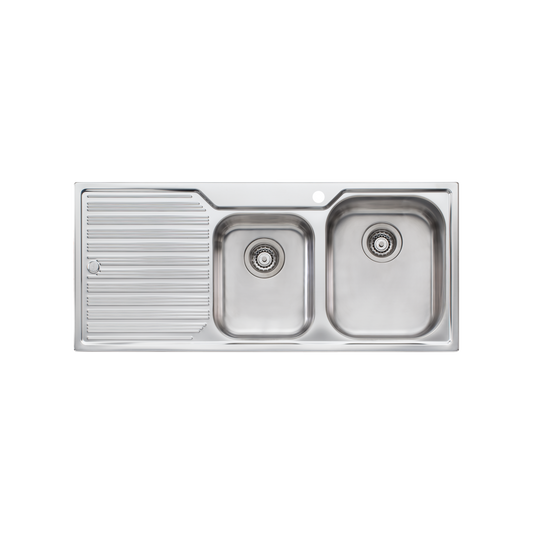 Oliveri Diaz 1 And 3/4 Bowl Sink With Left Drainboard and Taphole Stainless Steel