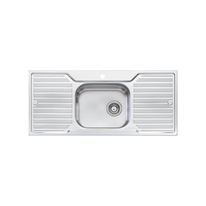 Oliveri Diaz Single Bowl Sink With Double Drainer and Taphole Stainless Steel