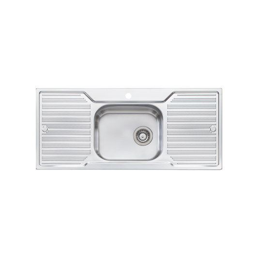 Oliveri Diaz Single Bowl Sink With Double Drainer and Taphole Stainless Steel