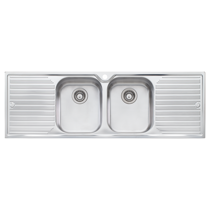 Oliveri Diaz Double Bowl Sink With Double Drainer and Taphole Stainless Steel