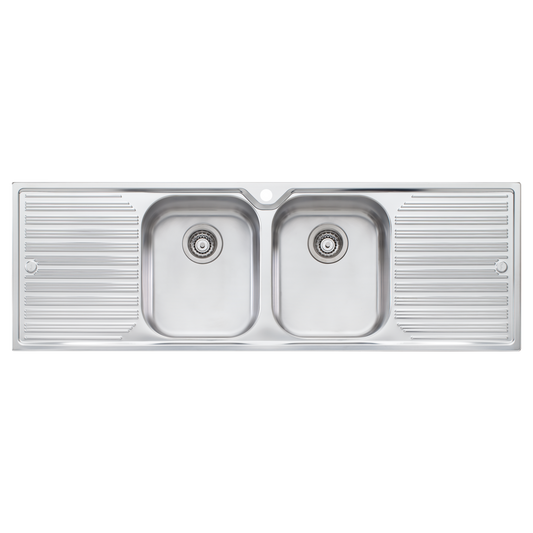 Oliveri Diaz Double Bowl Sink With Double Drainer and Taphole Stainless Steel
