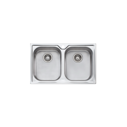 Oliveri Diaz Double Bowl Topmount Sink and Taphole Stainless Steel