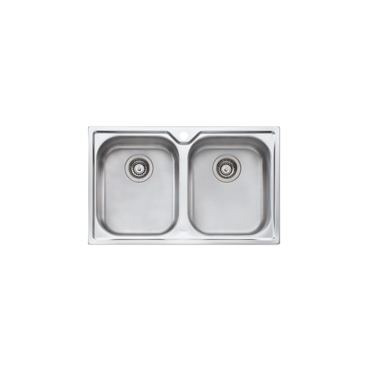Oliveri Diaz Double Bowl Topmount Sink and Taphole Stainless Steel