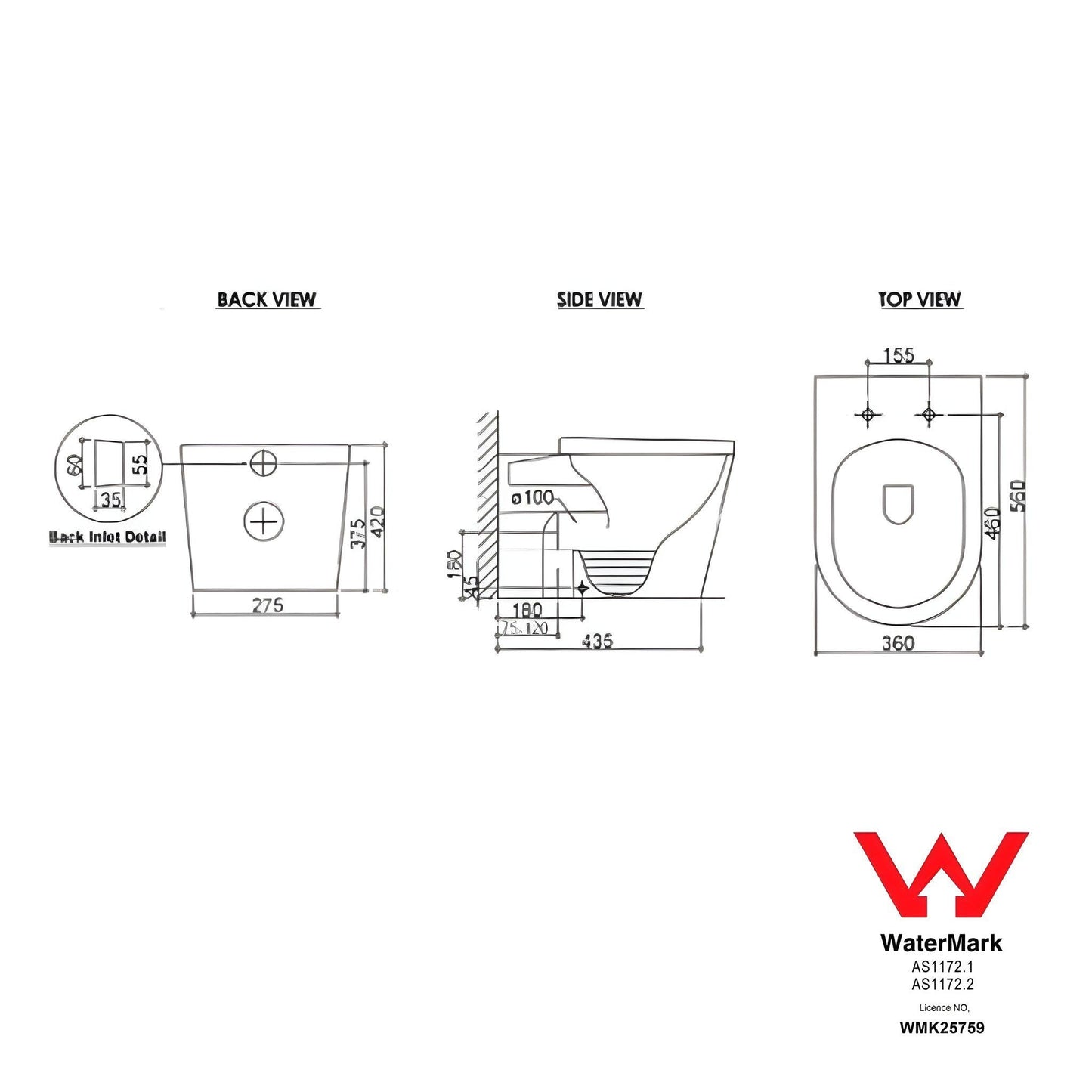 INSPIRE ALZANO RIMLESS WALL-FACED TOILET PAN AND SPA SMART BIDET SEAT WITH REMOTE CONTROL D-SHAPE