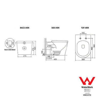 INSPIRE ALZANO RIMLESS WALL-FACED TOILET PAN AND SPA SMART BIDET SEAT WITH REMOTE CONTROL D-SHAPE