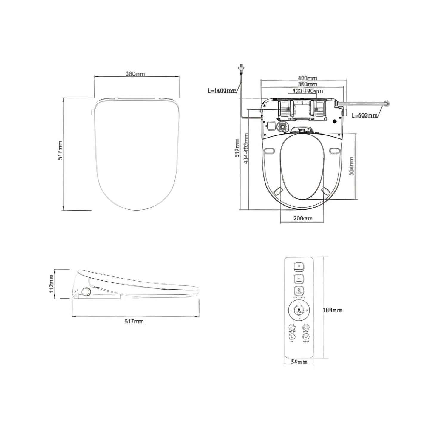 INSPIRE VOGHERA RIMLESS WALL-FACED TOILET PAN AND SPA SMART BIDET SEAT WITH REMOTE CONTROL D-SHAPE