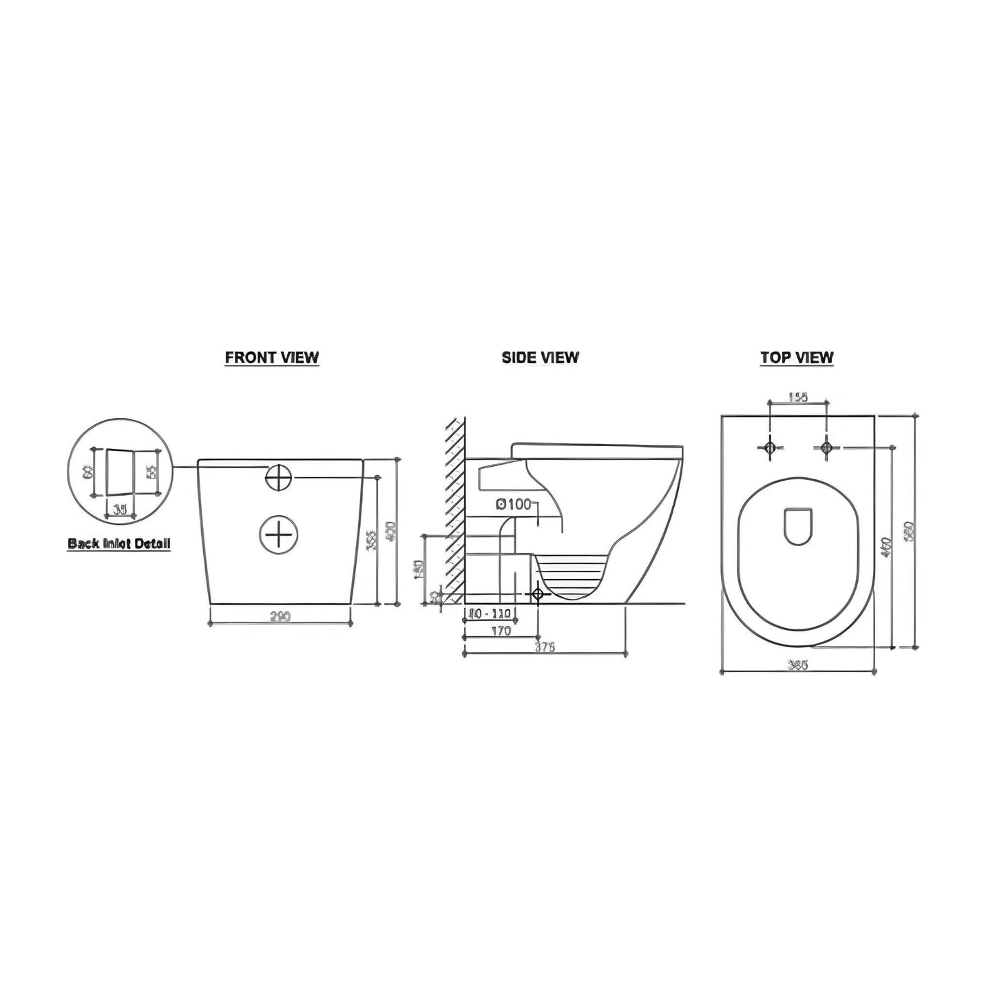 INSPIRE VOGHERA RIMLESS WALL-FACED TOILET PAN AND SPA SMART BIDET SEAT WITH REMOTE CONTROL D-SHAPE