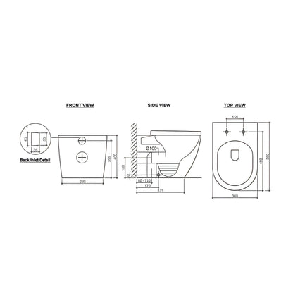 INSPIRE VOGHERA RIMLESS WALL-FACED TOILET PAN AND SPA SMART BIDET SEAT WITH REMOTE CONTROL D-SHAPE