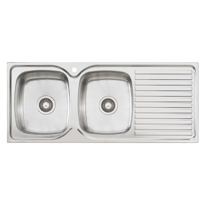 Oliveri Endeavour Double Bowl Sink With Right Drainboard Stainless Steel