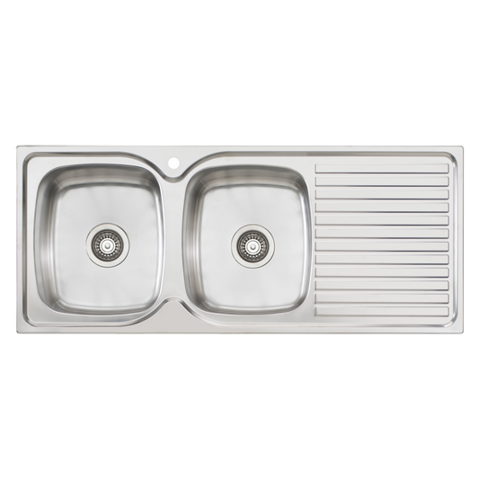 Oliveri Endeavour Double Bowl Sink With Right Drainboard Stainless Steel