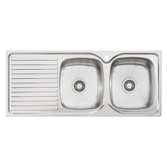 Oliveri Endeavour Double Bowl Sink With Left Drainboard and Taphole Stainless Steel