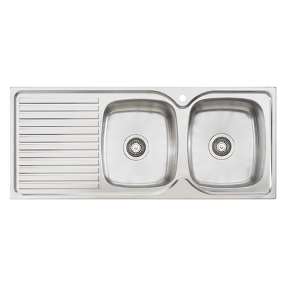 Oliveri Endeavour Double Bowl Sink With Left Drainboard and Taphole Stainless Steel