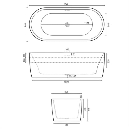 DECINA ELISI FREESTANDING BATH WITH INTEGRATED OVERFLOW  1700MM