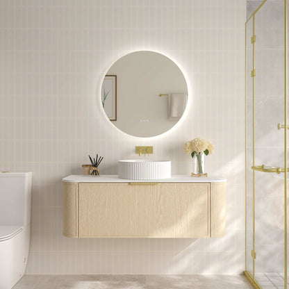 Elva 1200mm Wall-Hung Cabinet - Natural Oak - 1200mm / Brushed Brass / Natural Oak Cabinet Only