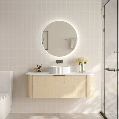 Elva 1200mm Wall-Hung Cabinet - Natural Oak - 1200mm / Gun Metal / Natural Oak Cabinet & White Stone Top