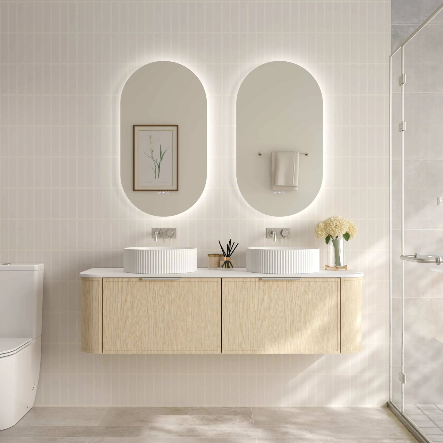 Elva 1500mm Wall-Hung Cabinet - Natural Oak - 1500mm / Matte Black / Cabinet & White Stone Top
