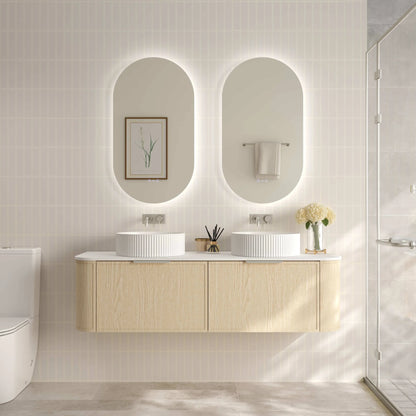 Elva 1500mm Wall-Hung Cabinet - Natural Oak - 1500mm / Brushed Brass / Cabinet Only