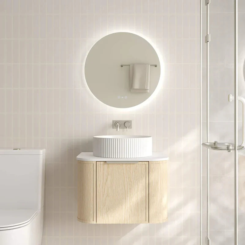 Elva 600mm Wall-Hung Cabinet - Natural Oak - 600mm / Gun Metal / Natural Oak Cabinet & White Stone Top