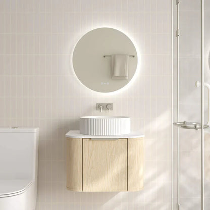 Elva 600mm Wall-Hung Cabinet - Natural Oak - 600mm / Matte Black / Natural Oak Cabinet & White Stone Top