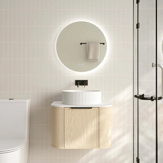 Elva 600mm Wall-Hung Cabinet - Natural Oak - 600mm / Matte Black / Natural Oak Cabinet Only
