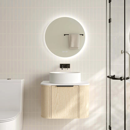 Elva 600mm Wall-Hung Cabinet - Natural Oak - 600mm / Gun Metal / Natural Oak Cabinet & White Stone Top