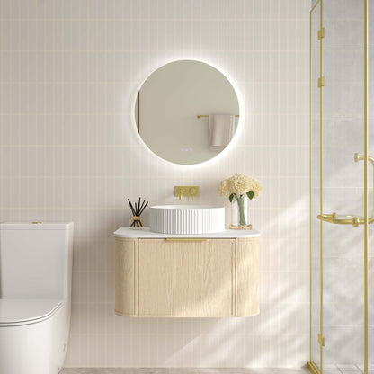 Elva 750mm Wall-Hung Cabinet - Natural Oak - 750mm / Brushed Nickel / Natural Oak Cabinet Only