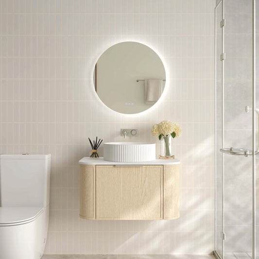 Elva 750mm Wall-Hung Cabinet - Natural Oak - 750mm / Brushed Nickel / Natural Oak Cabinet & White Stone Top