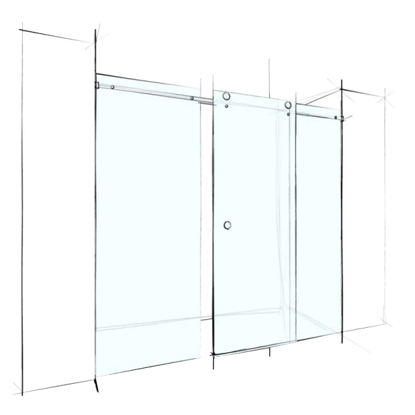 Custom Frameless Sliding Wall-To-Wall (3 Panels) - Up to 2000 / Bronze / Concealed Channel