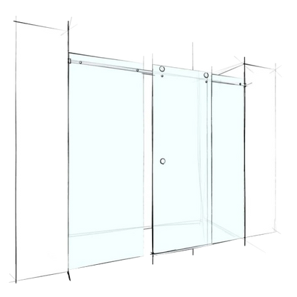 Custom Frameless Sliding Wall-To-Wall (3 Panels) - Up to 2500 / Grey / Concealed Channel