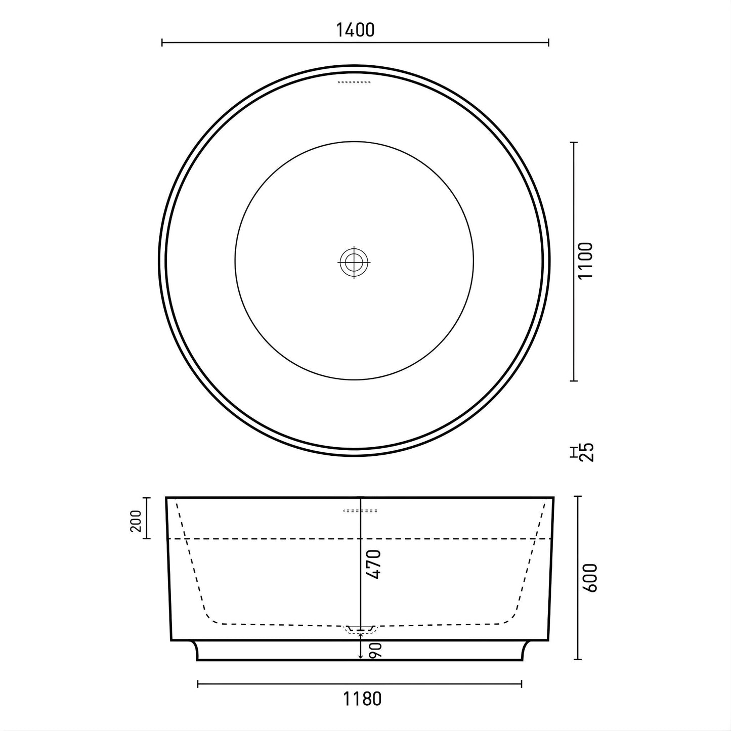 DECINA FLORENCIA FREESTANDING BATH WITH INTEGRATED OVERFLOW  1400MM