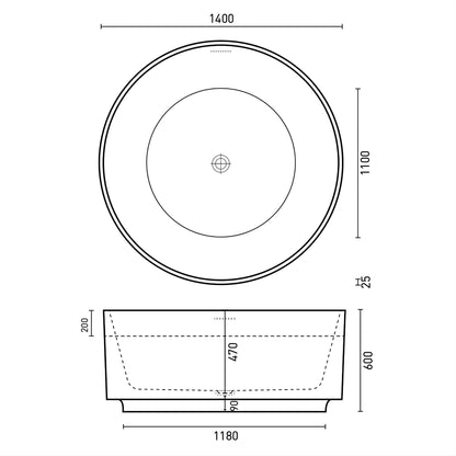 DECINA FLORENCIA FREESTANDING BATH WITH INTEGRATED OVERFLOW  1400MM