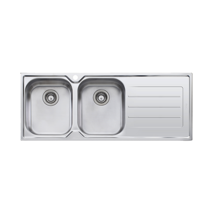 Oliveri Flinders Double Bowl Topmount Sink With Right Drainboard Stainless Steel