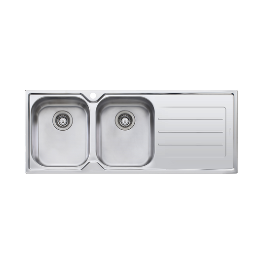 Oliveri Flinders Double Bowl Topmount Sink With Right Drainboard Stainless Steel