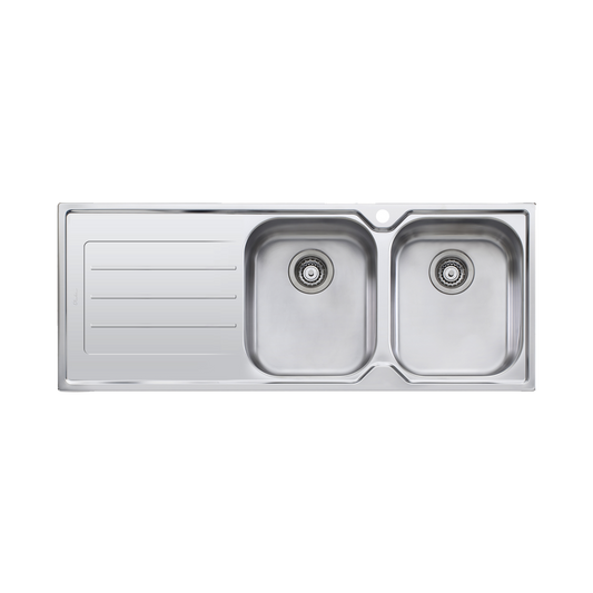 Oliveri Flinders Double Bowl Topmount Sink With Left Drainboard Stainless Steel