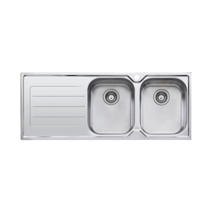 Oliveri Flinders Double Bowl Topmount Sink With Left Drainboard Stainless Steel